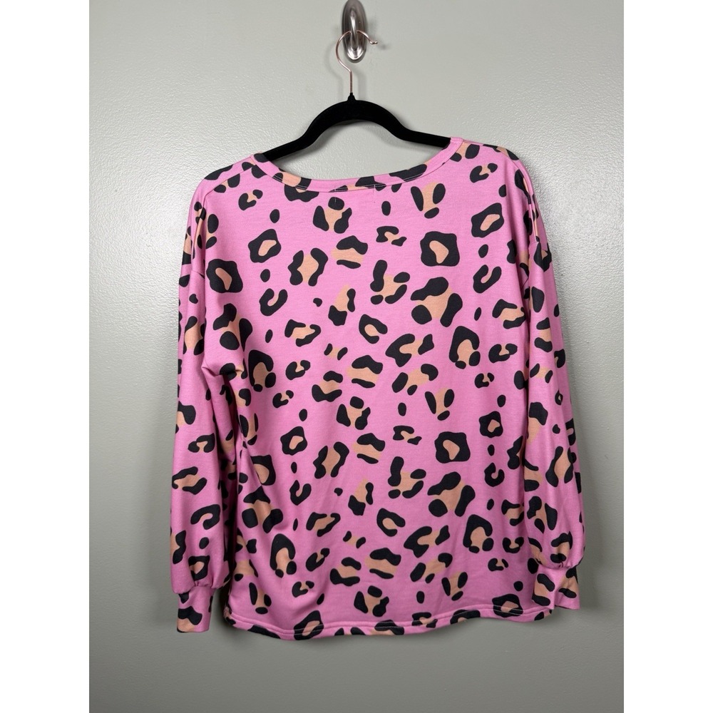 Jess Lea Pink Leopard Print Pullover Sweatshirt Womens Small Barbiecore Top - Picture 2 of 7